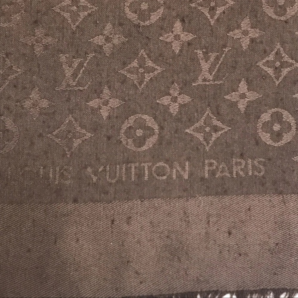 Authan Louis Vuitton Monogram 60% Silk 40% Wool Large Stole Scarf Brown